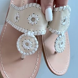 Jack Rogers Cream and White Leather Whipstitch Sandals